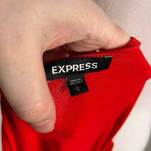 Express Red V-Neck Mini Dress Mock Wrap Open Back Large Stretch Casual Feminine - Picture 3 of 4